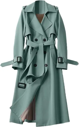 Womens Long Trench Coat Double Breasted Classic Windbreaker Belted Slim Overcoat Casual Outerwear Fashion Winter Jackets