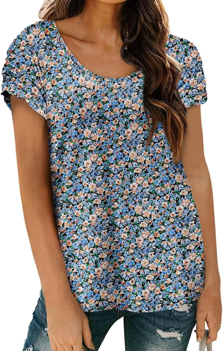 Womens Short Sleeve Tops Casual Solid Color Ladies Summer Shirts Dressy Plus Size T Shirts