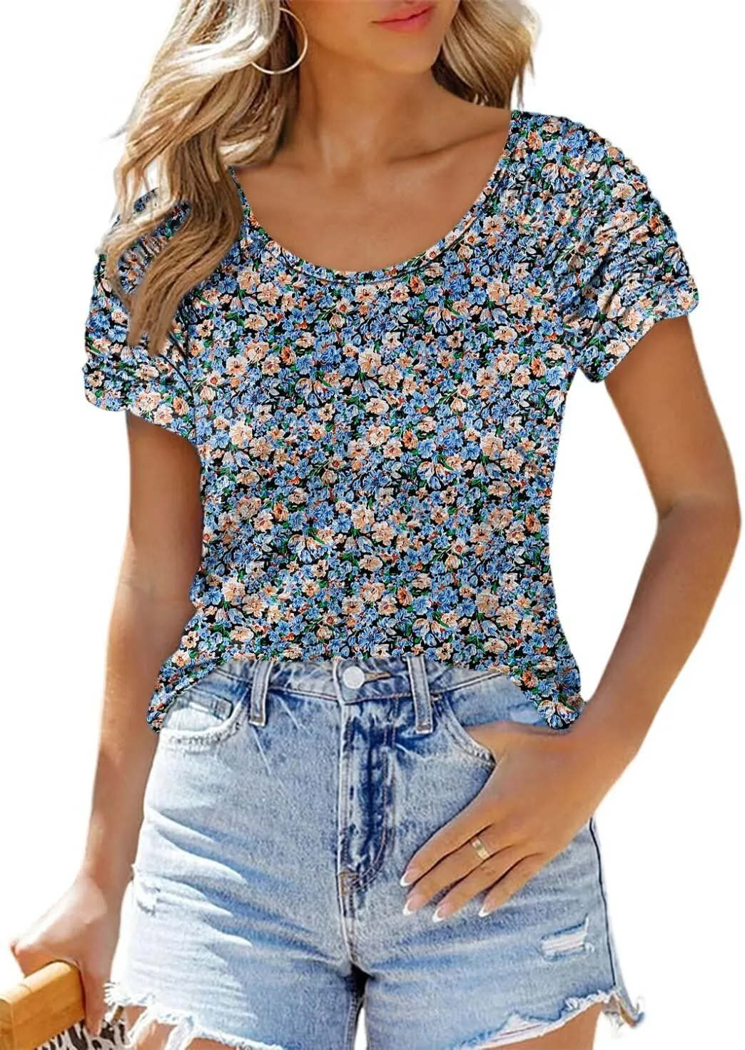Womens Short Sleeve Tops Casual Solid Color Ladies Summer Shirts Dressy Plus Size T Shirts