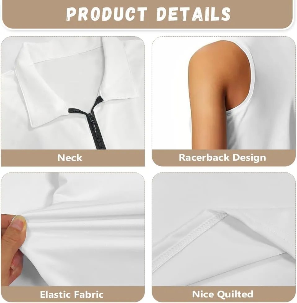 Women's Sleeveless Golf Shirts Moisture Wicking Tennis Shirt Dry Fit 1/4 Zip Sports Tank Tops Collared Slim XS-XXL