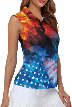 Women's Sleeveless Golf Shirts Moisture Wicking Tennis Shirt Dry Fit 1/4 Zip Sports Tank Tops Collared Slim XS-XXL