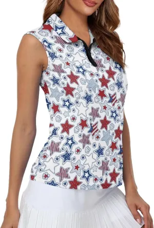 Women's Sleeveless Golf Shirts Moisture Wicking Tennis Shirt Dry Fit 1/4 Zip Sports Tank Tops Collared Slim XS-XXL