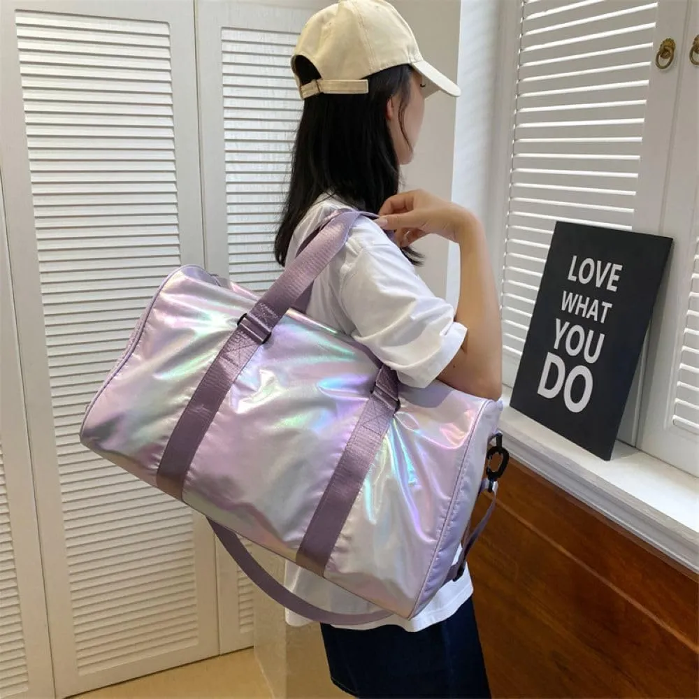 Womens Sports Travel Duffel Bag - Stylish Weekender Overnight Bag with Wet Pocket & Shoe Compartment for Travel & Workouts - G10 (Beige)(Purple)