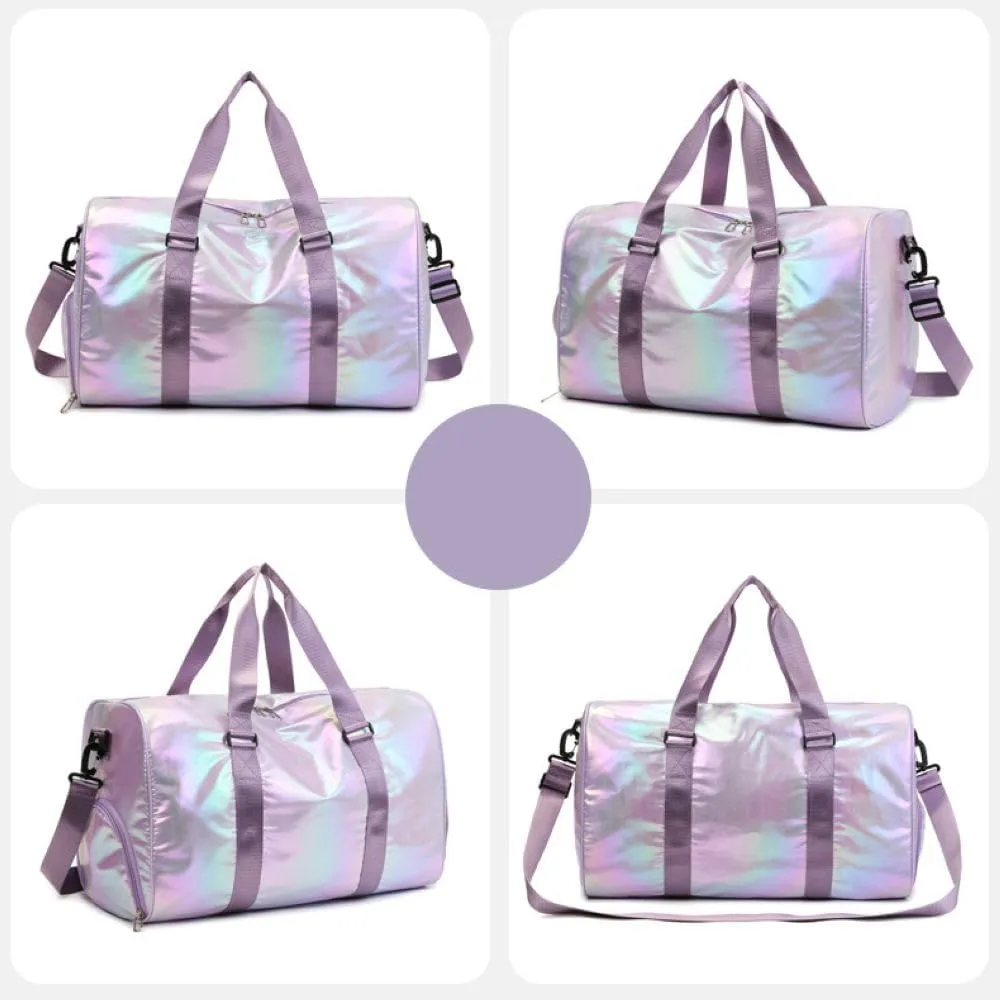 Womens Sports Travel Duffel Bag - Stylish Weekender Overnight Bag with Wet Pocket & Shoe Compartment for Travel & Workouts - G10 (Beige)(Purple)