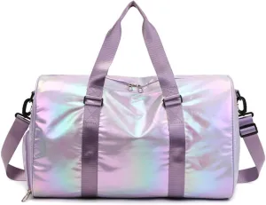 Womens Sports Travel Duffel Bag - Stylish Weekender Overnight Bag with Wet Pocket & Shoe Compartment for Travel & Workouts - G10 (Beige)(Purple)