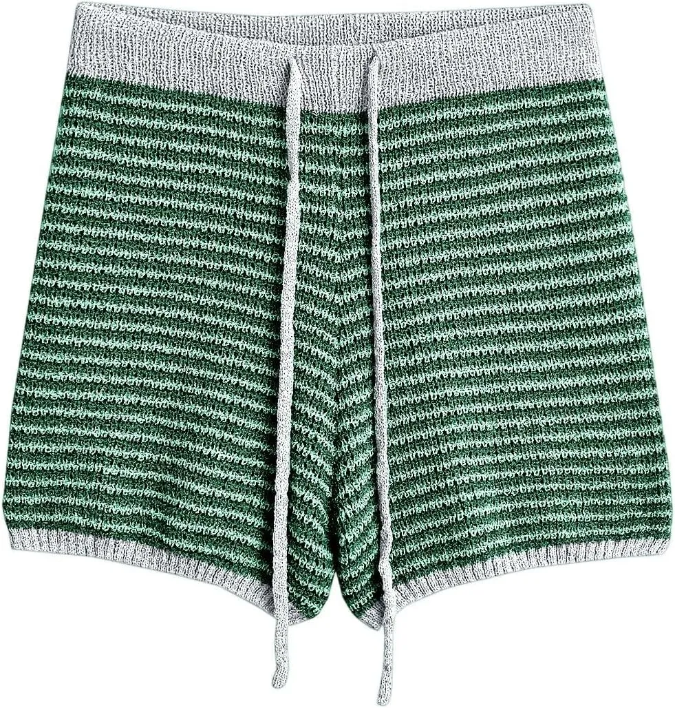 Womens Sweater Set 2 Piece Outfits 3/4 Sleeve V Neck Striped Knit Top High Waist Lounge Shorts Suit Casual Stylish Oversized