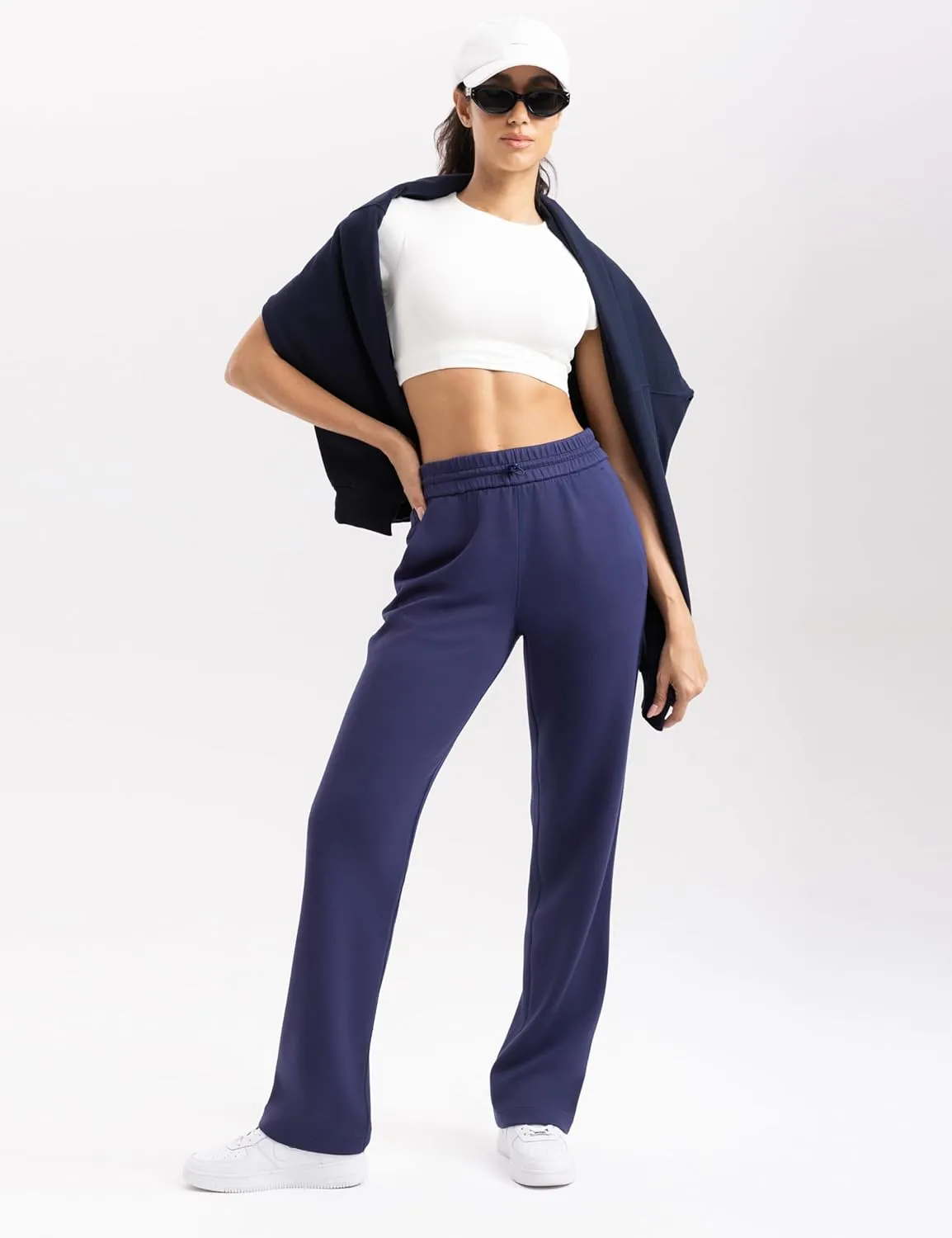 Women's Sweatpants with Pockets Elastic High Waisted Joggers Casual Straight Leg Drawstring Athletic Pants 31''