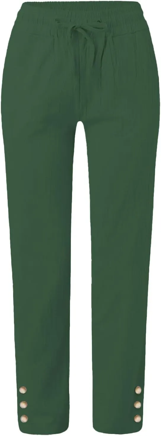 Women's Wide Leg Pants High Waist Casual Summer Linen Pants Drawstring Straight Leg Lounge Trousers with Pockets