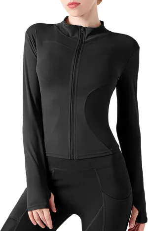 Women's Yoga Activewear Zipper Front Sports Tops Long Sleeve Sports Cropped Tops Women Jacket