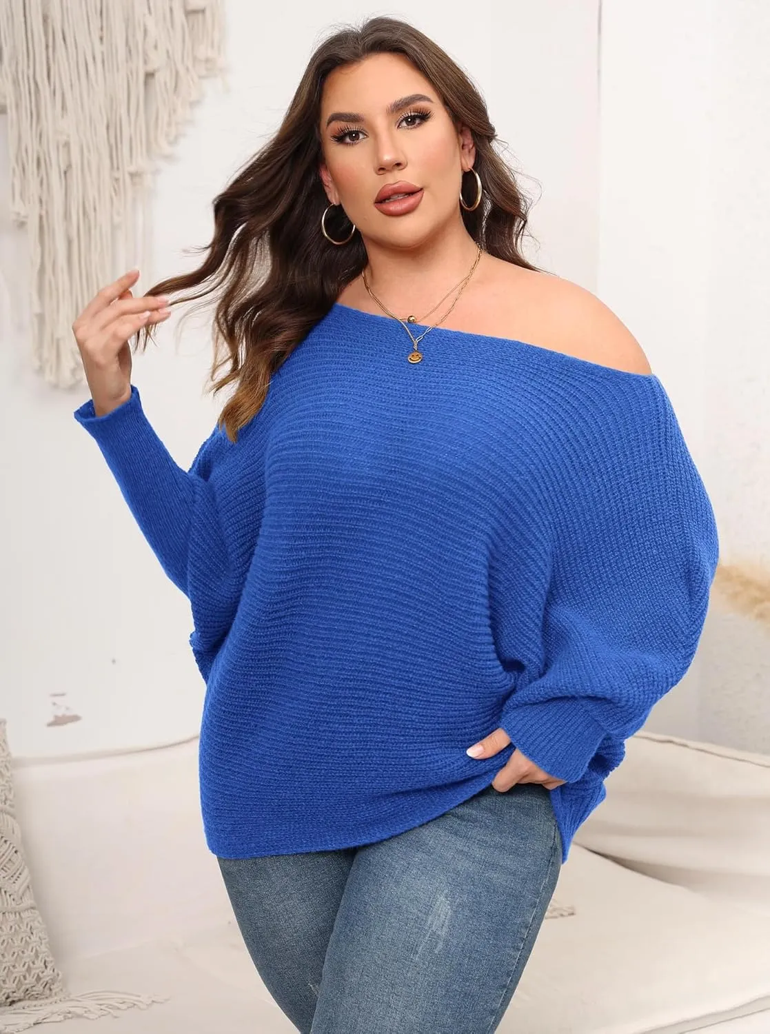Woolicity Oversized Sweaters for Women 2024 Fall Pullover Off Shoulder Cable Knit Plus Size Sweaters