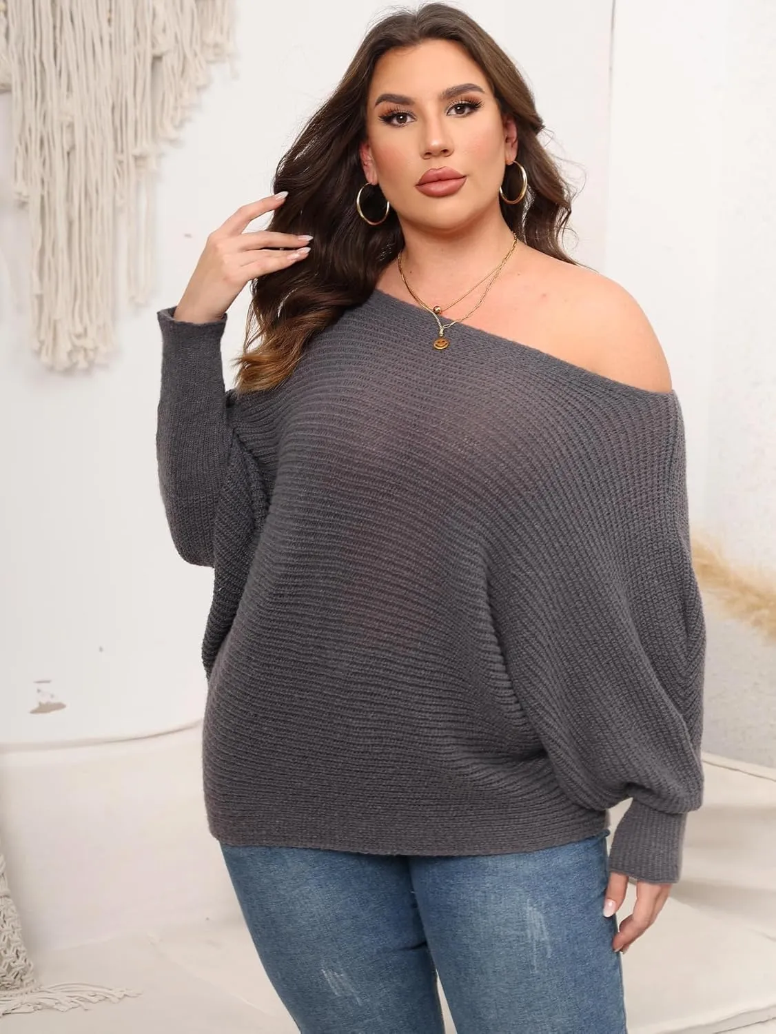 Woolicity Oversized Sweaters for Women 2024 Fall Pullover Off Shoulder Cable Knit Plus Size Sweaters