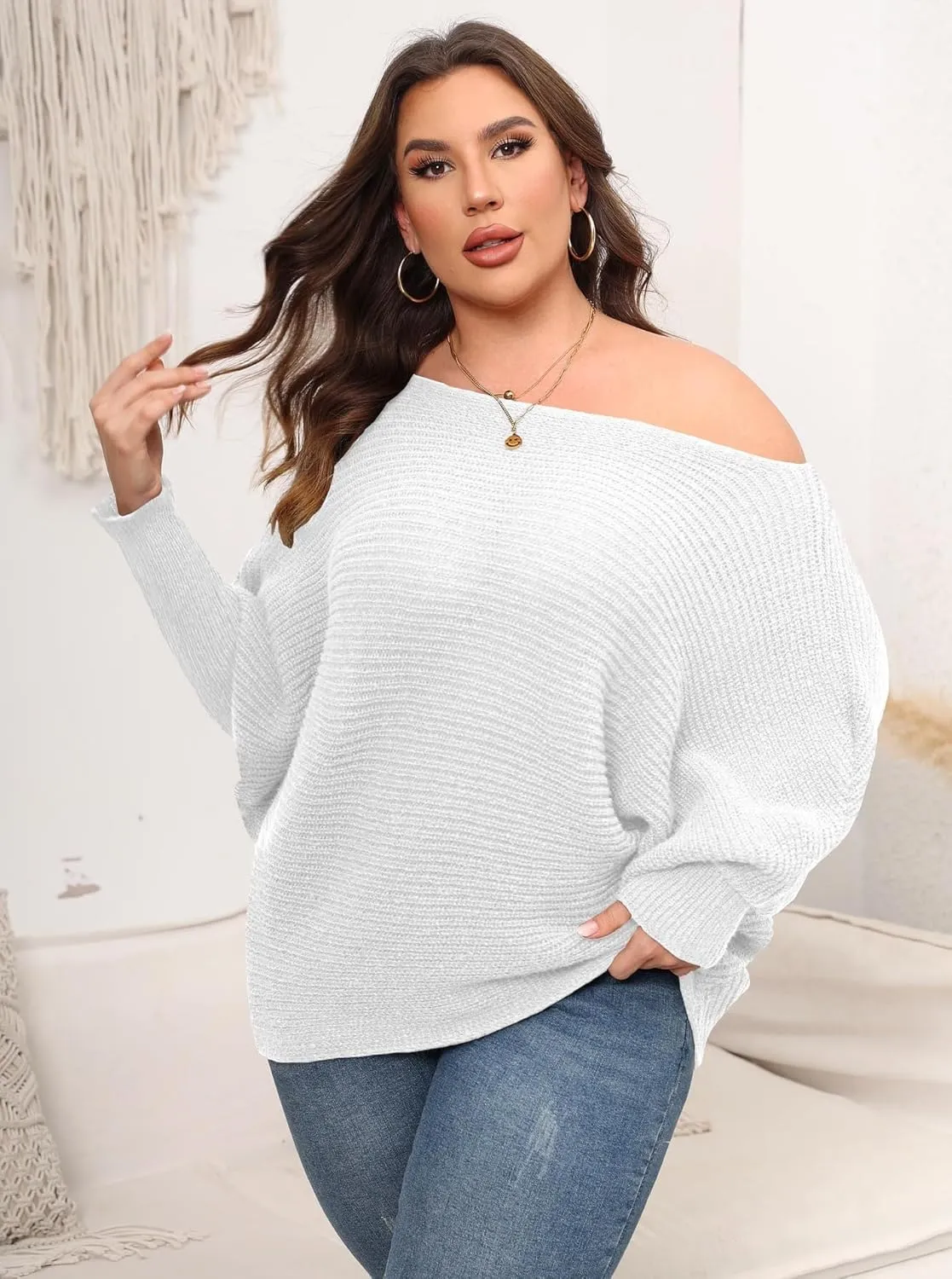 Woolicity Oversized Sweaters for Women 2024 Fall Pullover Off Shoulder Cable Knit Plus Size Sweaters