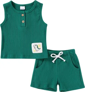 YOUNGER TREE Toddler Baby Boy Clothes Cotton Dinosaur Summer Outfits Tank Tops Short Sets