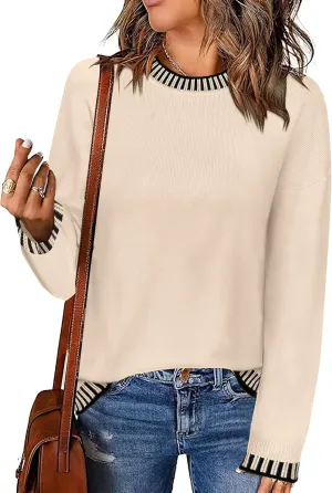 Zeagoo Womens Crewneck Pullover Sweater Long Sleeve Knit Side Slit 2024 Fall Winter Sweater Tops