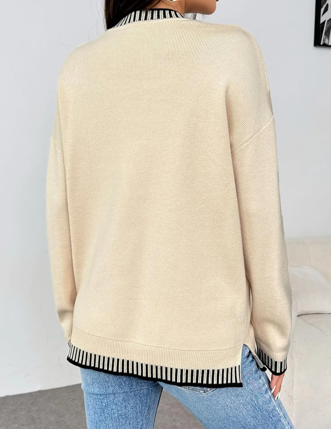 Zeagoo Womens Crewneck Pullover Sweater Long Sleeve Knit Side Slit 2024 Fall Winter Sweater Tops