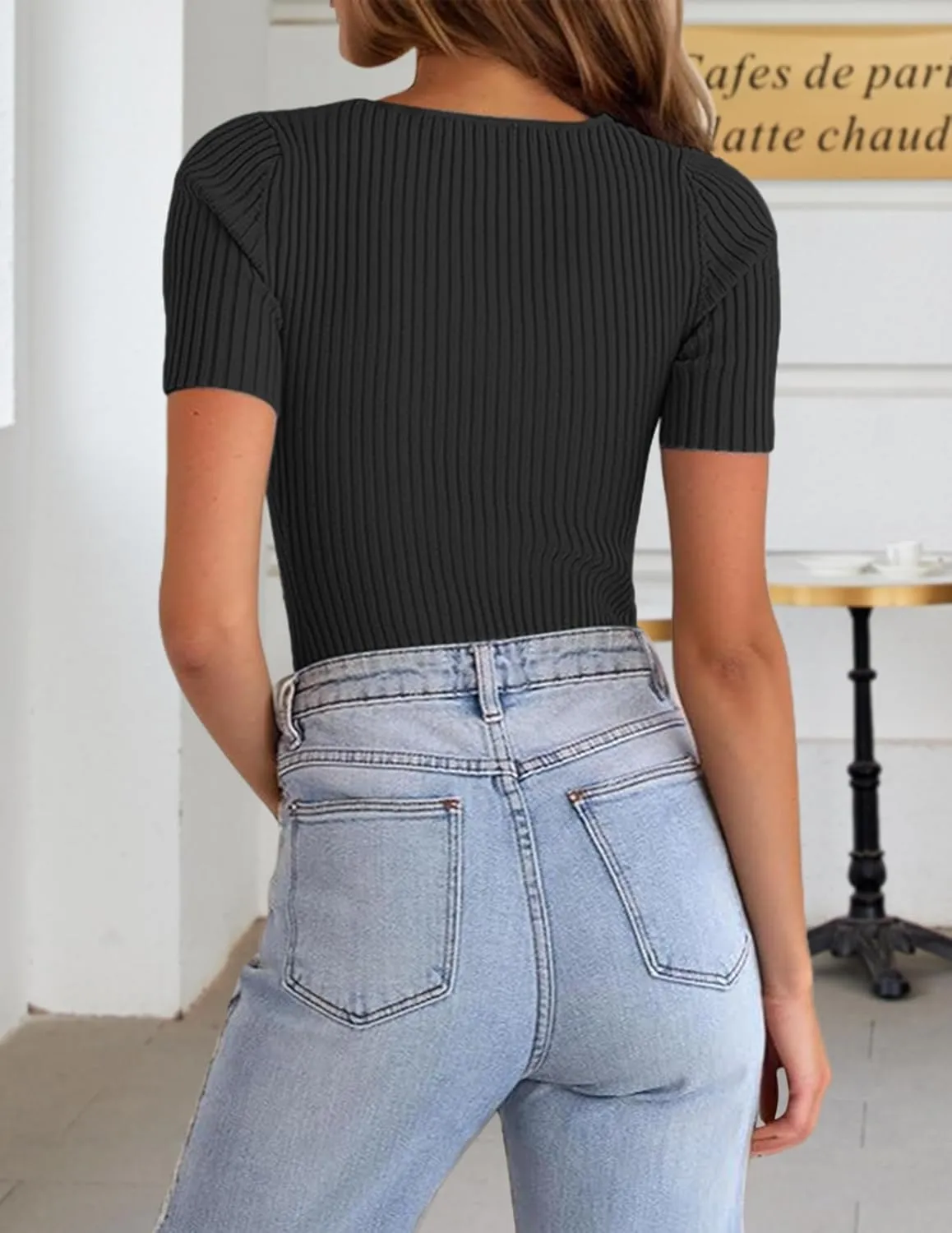 Zeagoo Womens Short Sleeve T Shirts 2024 Summer Casual Knit Slim Fit Trendy Basic Cute Sweater Tops