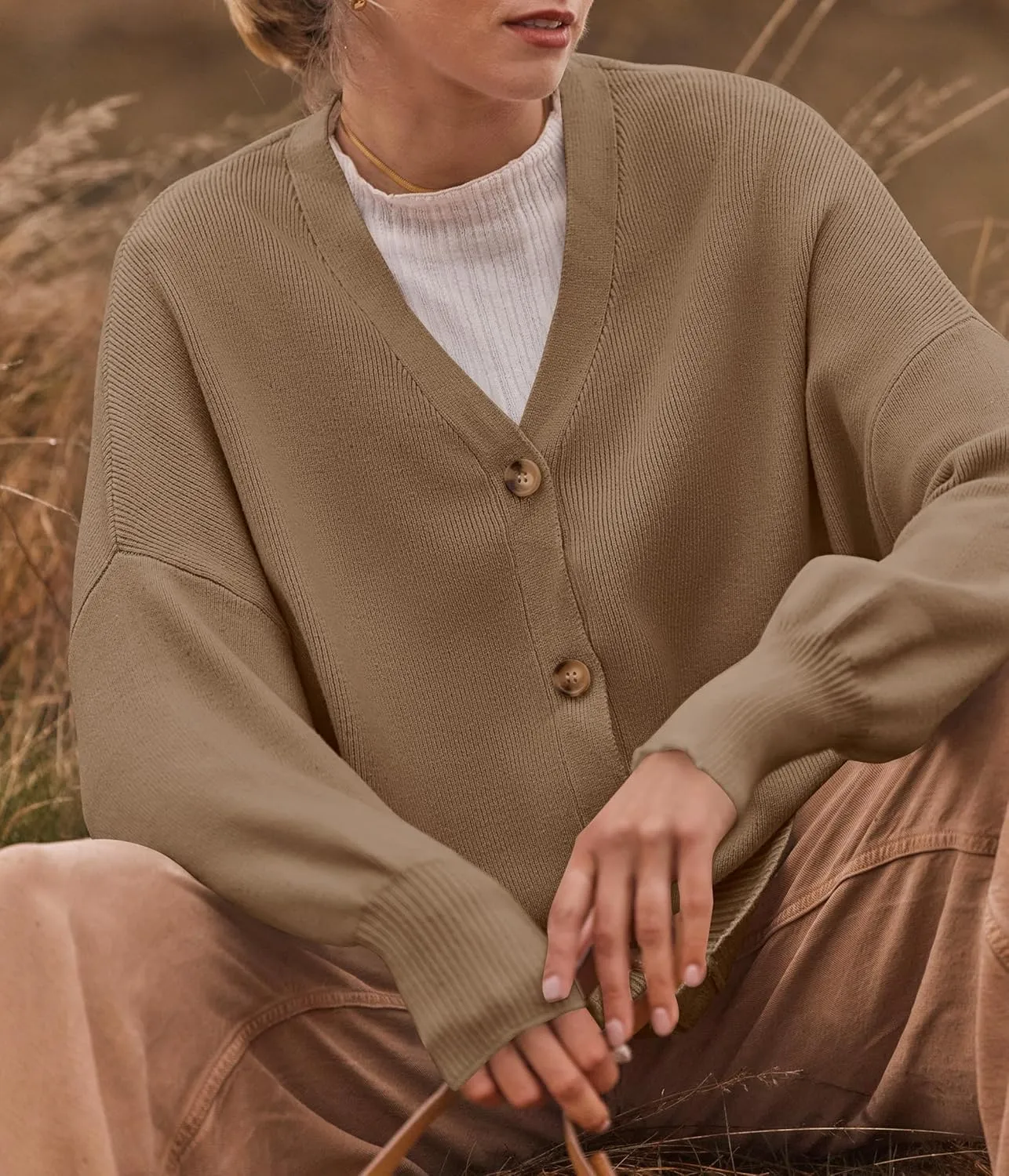 ZESICA Women's Casual Long Sleeve Cardigan V Neck Button Down Open Front Knit Loose Oversized Sweater Coat