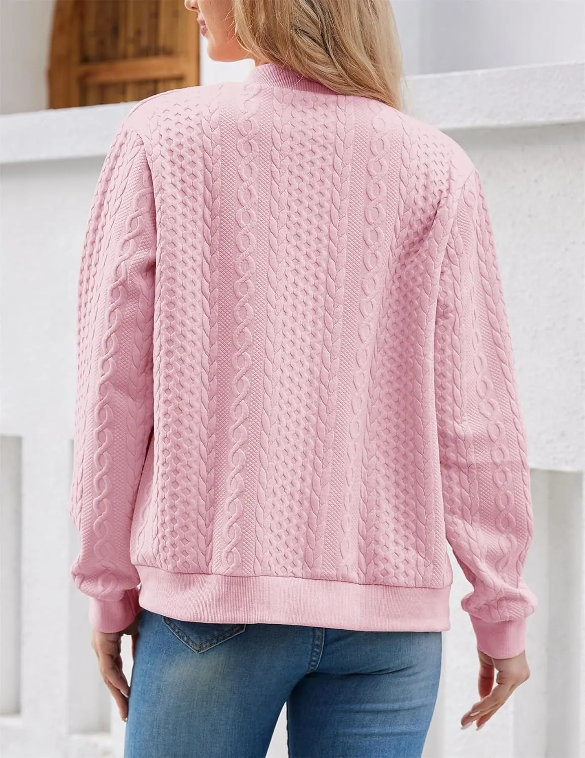 Zip Up Cardigan Sweaters for Women 2024 Fall Trendy Crew Neck Long Sleeve Casual Lightweight Cable Knit Jacket Coat