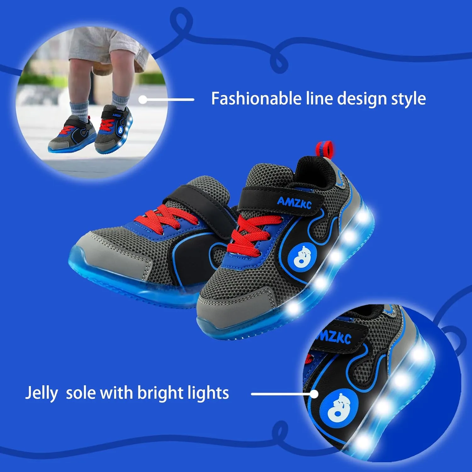 ZKA Light Up Shoes for Boys AMD Girls Toddler Size 5 to Little Kid Size 13 Walking Running Tennis Casual Fashion Sport