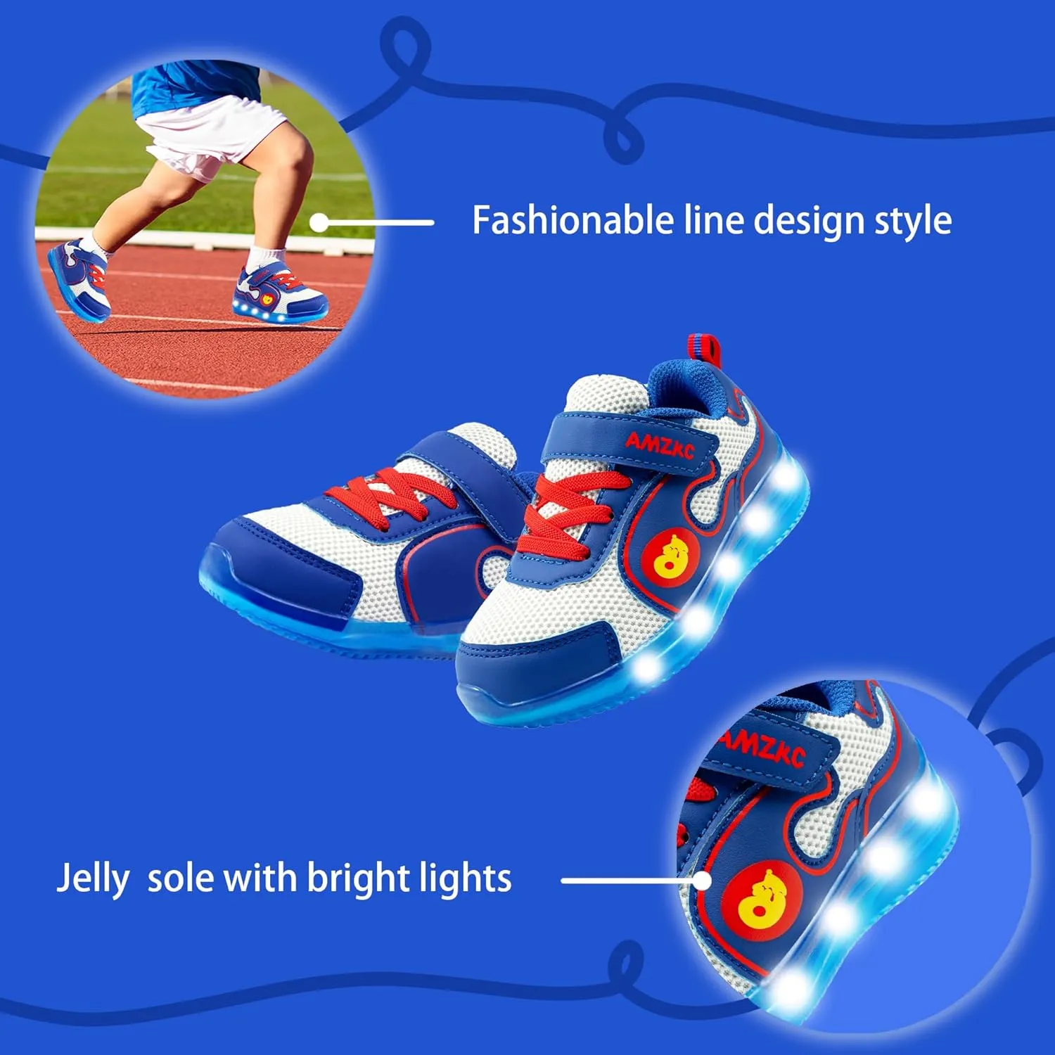 ZKA Light Up Shoes for Boys AMD Girls Toddler Size 5 to Little Kid Size 13 Walking Running Tennis Casual Fashion Sport