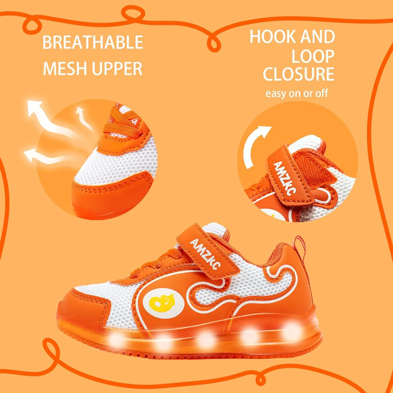 ZKA Light Up Shoes for Boys AMD Girls Toddler Size 5 to Little Kid Size 13 Walking Running Tennis Casual Fashion Sport