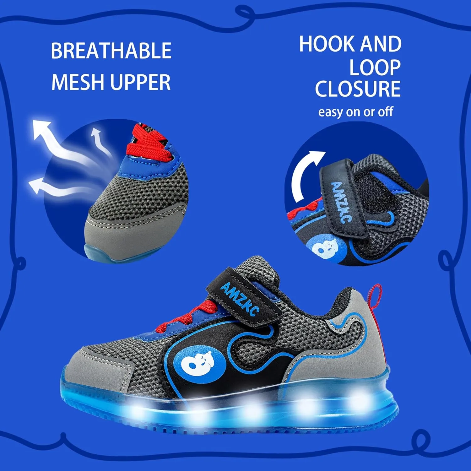 ZKA Light Up Shoes for Boys AMD Girls Toddler Size 5 to Little Kid Size 13 Walking Running Tennis Casual Fashion Sport