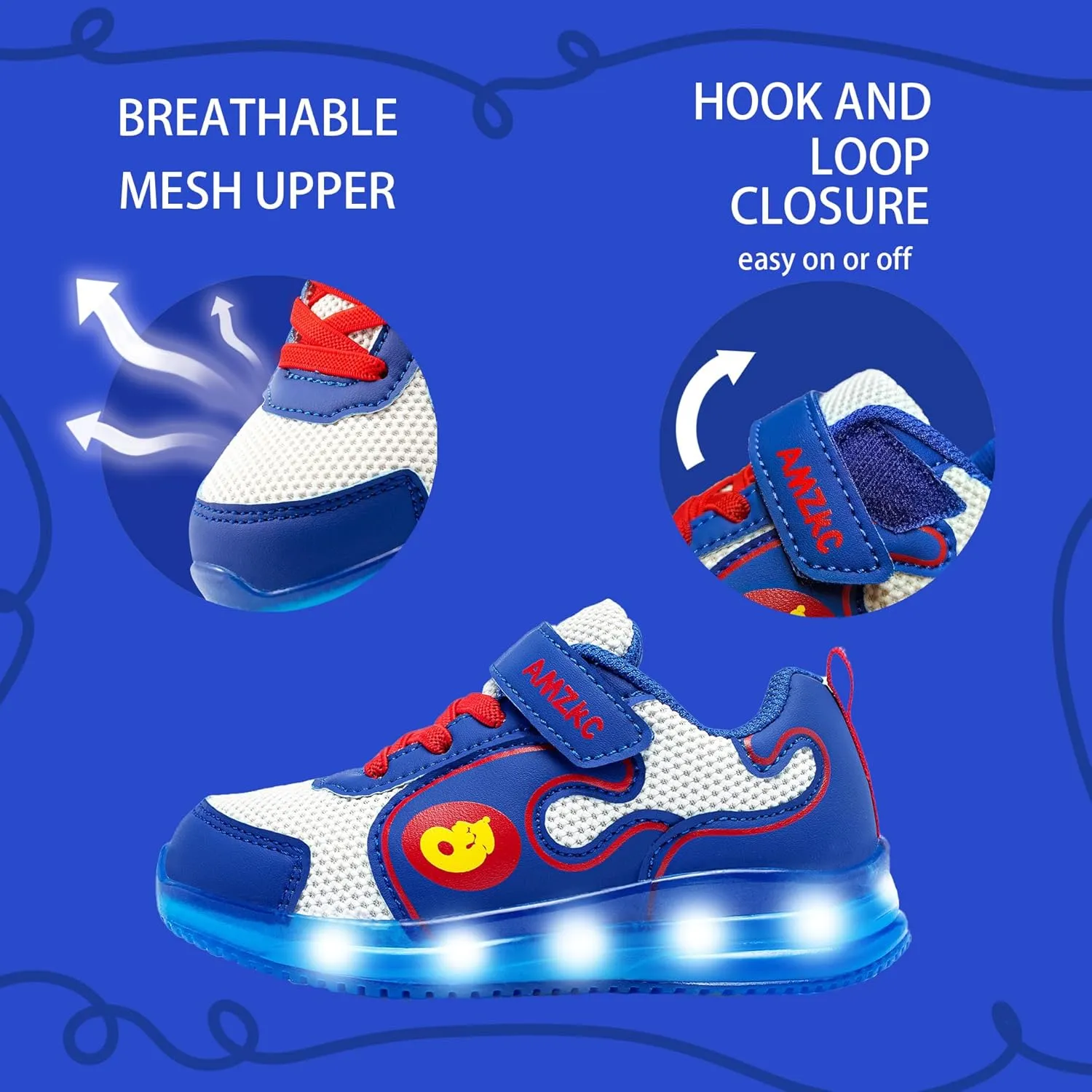 ZKA Light Up Shoes for Boys AMD Girls Toddler Size 5 to Little Kid Size 13 Walking Running Tennis Casual Fashion Sport