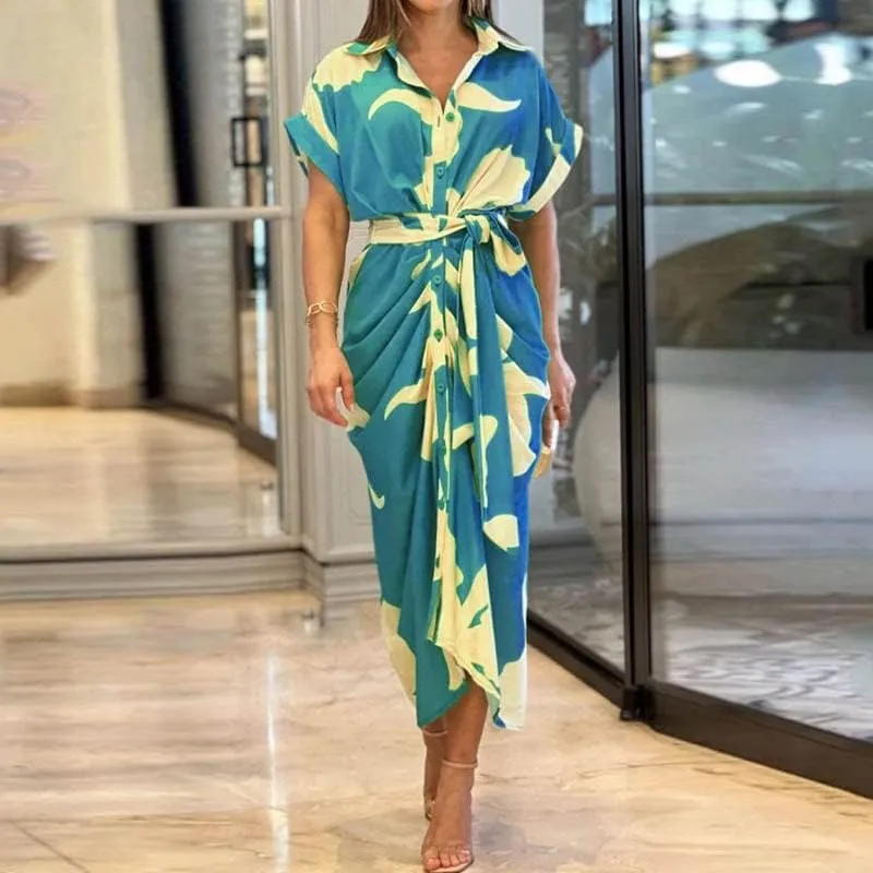 ZOCAVIA Women's Boho Floral Maxi Shirt Dress Elegant Work Wrap Summer Dress V Neck Button Dress with Belt