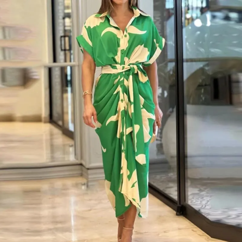 ZOCAVIA Women's Boho Floral Maxi Shirt Dress Elegant Work Wrap Summer Dress V Neck Button Dress with Belt