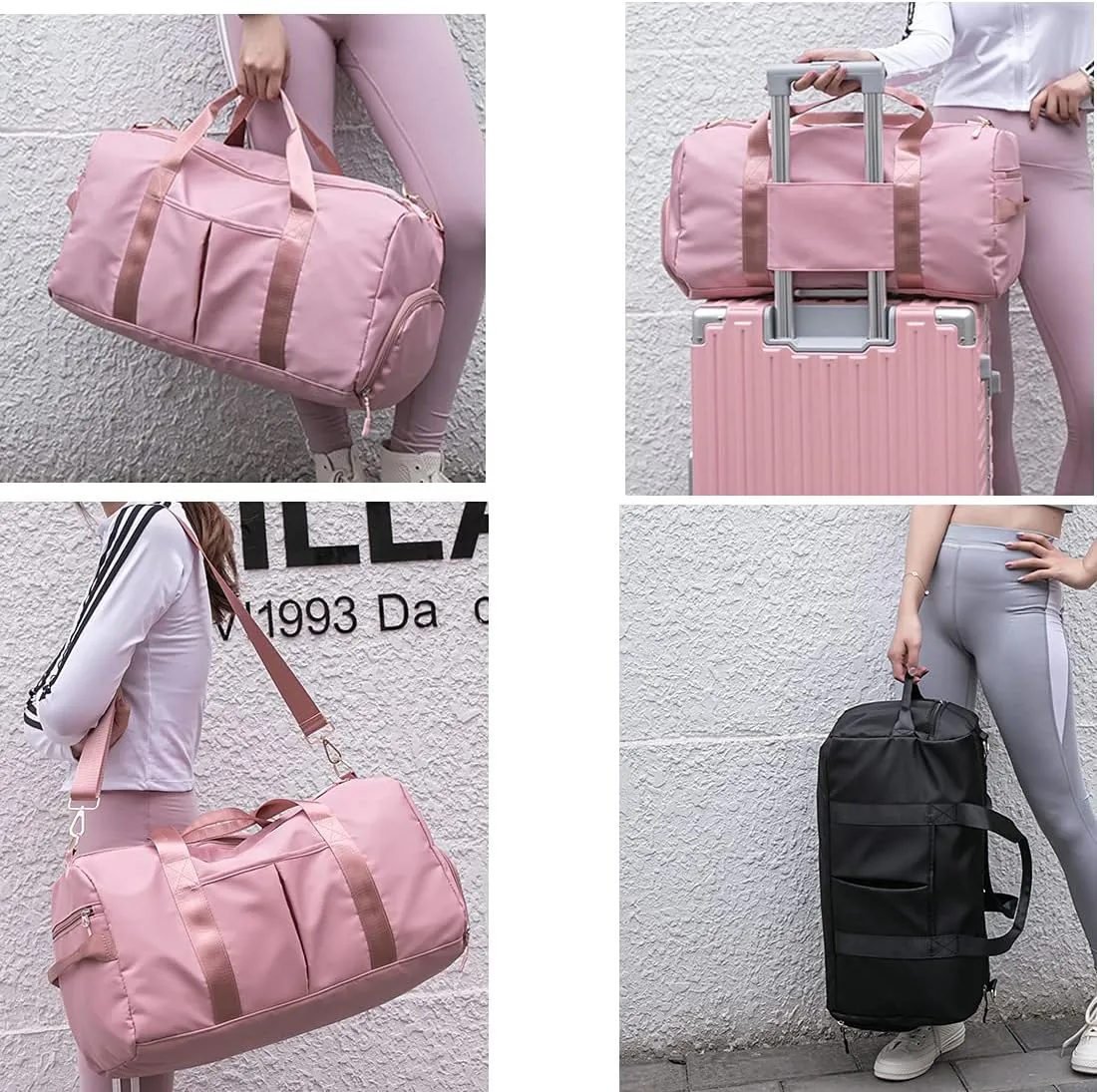 ZUEVI Sports Gym Duffel Bag for Men or Women Waterproof Weekender Travel Bag with Shoes Compartment Dry and Wet Separation for Training Swim Yoga, Pink, Gym Bag