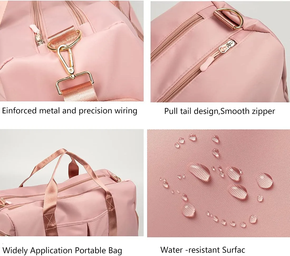 ZUEVI Sports Gym Duffel Bag for Men or Women Waterproof Weekender Travel Bag with Shoes Compartment Dry and Wet Separation for Training Swim Yoga, Pink, Gym Bag