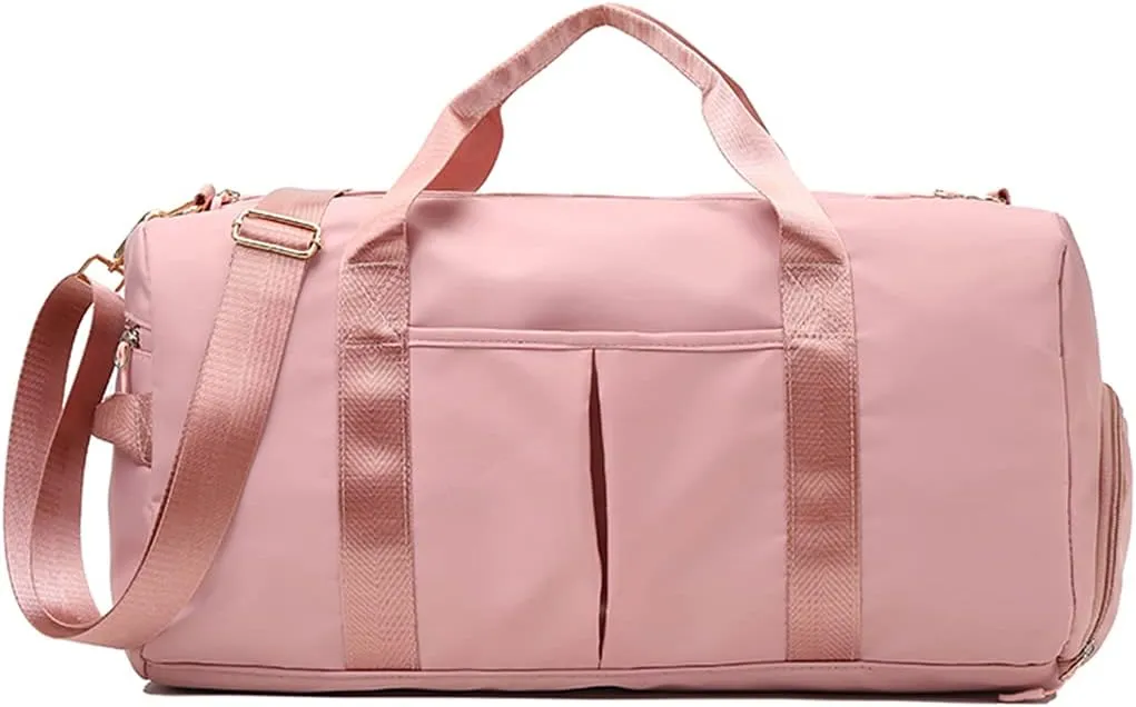 ZUEVI Sports Gym Duffel Bag for Men or Women Waterproof Weekender Travel Bag with Shoes Compartment Dry and Wet Separation for Training Swim Yoga, Pink, Gym Bag
