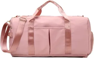 ZUEVI Sports Gym Duffel Bag for Men or Women Waterproof Weekender Travel Bag with Shoes Compartment Dry and Wet Separation for Training Swim Yoga, Pink, Gym Bag