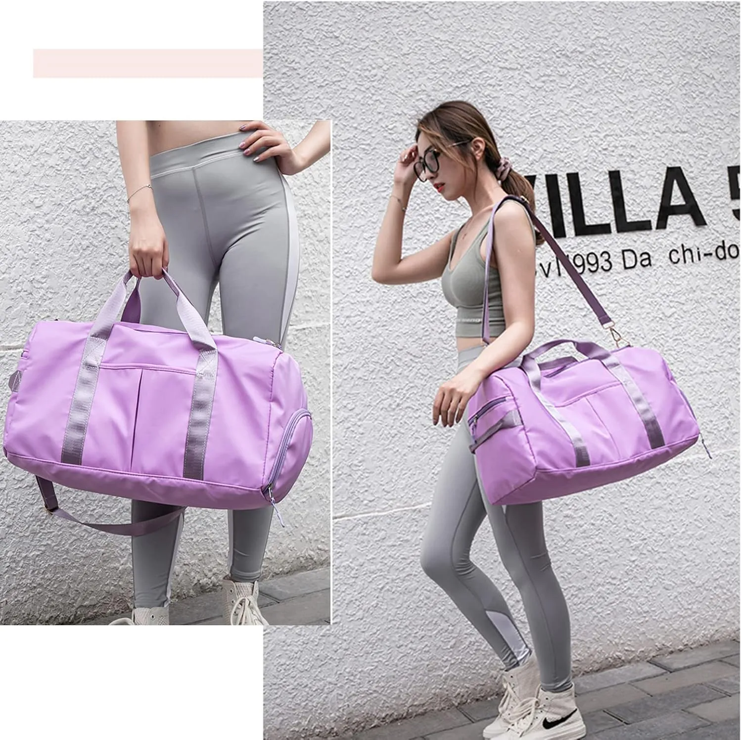 ZUEVI Sports Gym Duffel Bag for Men or Women Waterproof Weekender Travel Bag with Shoes Compartment Dry and Wet Separation for Training Swim Yoga, Purple, Gym Bag
