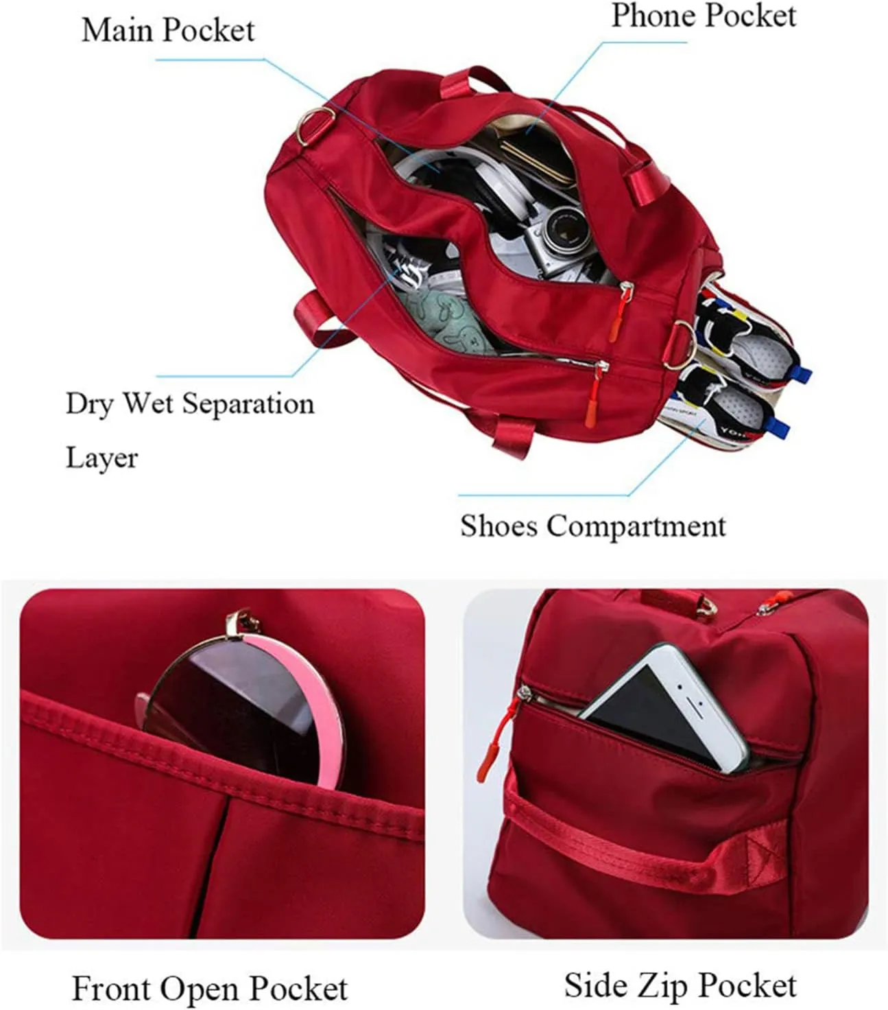ZUEVI Sports Gym Duffel Bag for Men or Women Waterproof Weekender Travel Bag with Shoes Compartment Dry and Wet Separation for Training Swim Yoga, Purple, Gym Bag